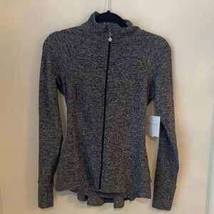 Beyond Yoga Peplum Back Jacket Space Dye Black Gray Zip Yoga Jacket Size S NWT